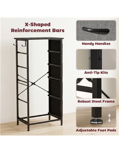HOMCOM Chest of Drawers, Dresser with 5 Fabric Drawers, Tall Storage Unit with 4 Pockets and 2 Hooks Steel Frame, Charcoal Grey