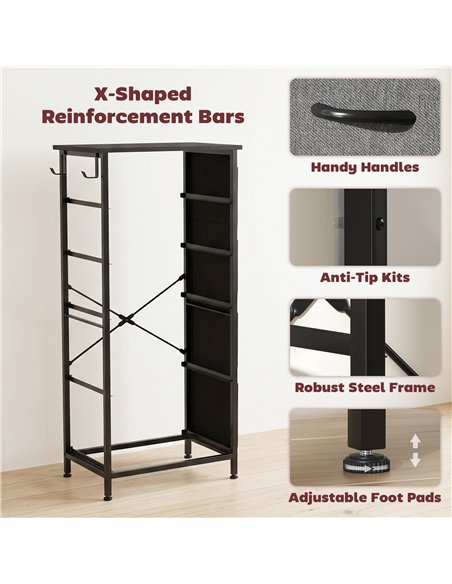 HOMCOM Chest of Drawers, Dresser with 5 Fabric Drawers, Tall Storage Unit with 4 Pockets and 2 Hooks Steel Frame, Charcoal Grey - pic 205143 | FastDaddyshop