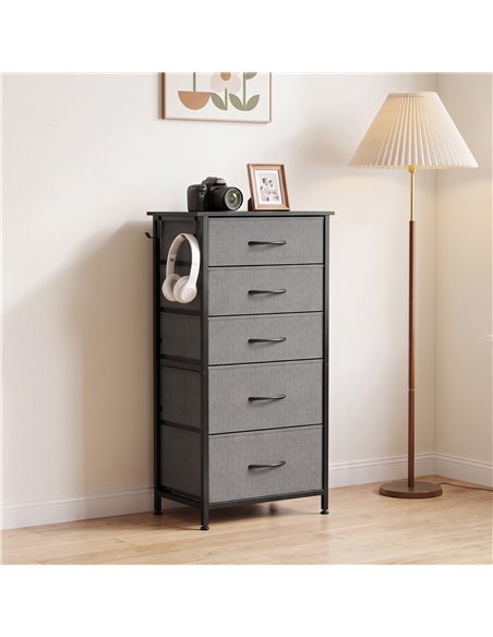 HOMCOM Chest of Drawers, Dresser with 5 Fabric Drawers, Tall Storage Unit with 4 Pockets and 2 Hooks Steel Frame, Charcoal Grey - pic 205144 | FastDaddyshop