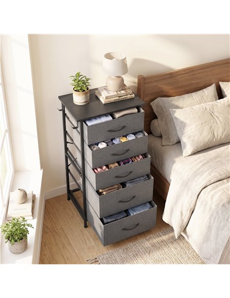HOMCOM Chest of Drawers, Dresser with 5 Fabric Drawers, Tall Storage Unit with 4 Pockets and 2 Hooks Steel Frame, Charcoal Grey - pic 205145 | FastDaddyshop