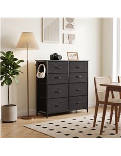 HOMCOM Chest of Drawers, Dresser with 8 Fabric Drawers, Tall Storage Unit with 4 Pockets and 2 Hooks Steel Frame, Black 2