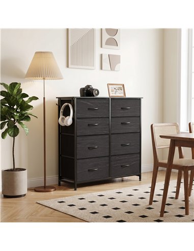 HOMCOM Chest of Drawers, Dresser with 8 Fabric Drawers, Tall Storage Unit with 4 Pockets and 2 Hooks Steel Frame, Black