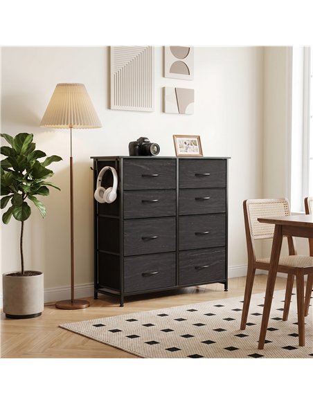 HOMCOM Chest of Drawers, Dresser with 8 Fabric Drawers, Tall Storage Unit with 4 Pockets and 2 Hooks Steel Frame, Black - pic 205147 | FastDaddyshop