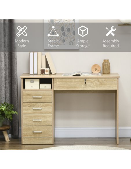 HOMCOM Computer Desk, Home Office Desk with Lockable Drawer, Storage Shelf for Study Bedroom, 110 x 50 x 76 cm, Oak - pic 20515 | FastDaddyshop