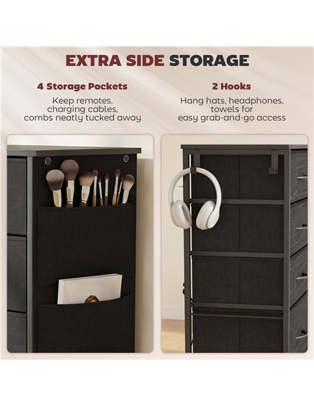 HOMCOM Chest of Drawers, Dresser with 8 Fabric Drawers, Tall Storage Unit with 4 Pockets and 2 Hooks Steel Frame, Black - pic 205150 | FastDaddyshop