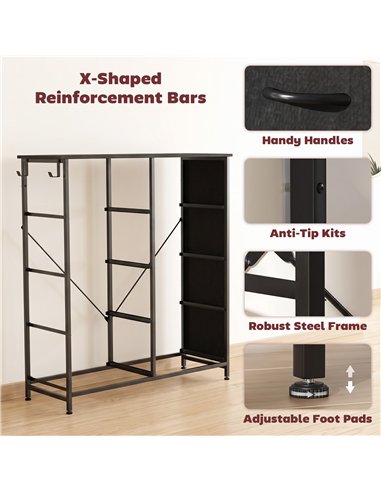 HOMCOM Chest of Drawers, Dresser with 8 Fabric Drawers, Tall Storage Unit with 4 Pockets and 2 Hooks Steel Frame, Black