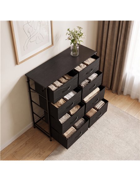 HOMCOM Chest of Drawers, Dresser with 8 Fabric Drawers, Tall Storage Unit with 4 Pockets and 2 Hooks Steel Frame, Black - pic 205154 | FastDaddyshop
