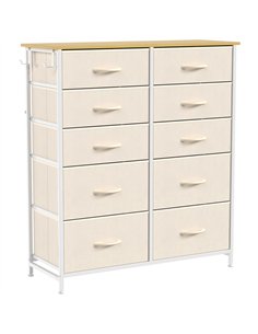 HOMCOM Chest of Drawers, Dresser with 10 Fabric Drawers, Tall Storage Unit with 4 Pockets and 2 Hooks Steel Frame, Beige