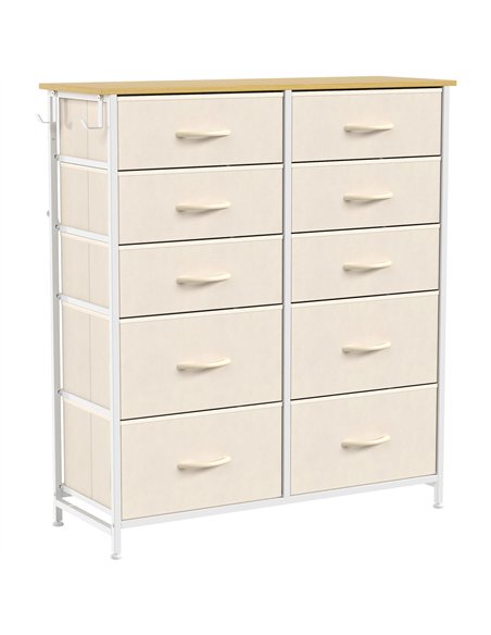 HOMCOM Chest of Drawers, Dresser with 10 Fabric Drawers, Tall Storage Unit with 4 Pockets and 2 Hooks Steel Frame, Beige - pic 205155 | FastDaddyshop