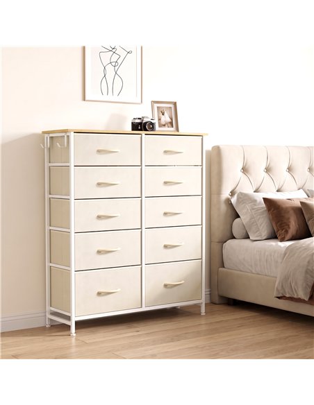 HOMCOM Chest of Drawers, Dresser with 10 Fabric Drawers, Tall Storage Unit with 4 Pockets and 2 Hooks Steel Frame, Beige - pic 205156 | FastDaddyshop