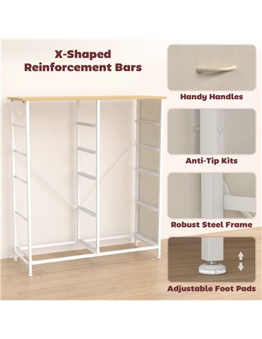 HOMCOM Chest of Drawers, Dresser with 10 Fabric Drawers, Tall Storage Unit with 4 Pockets and 2 Hooks Steel Frame, Beige