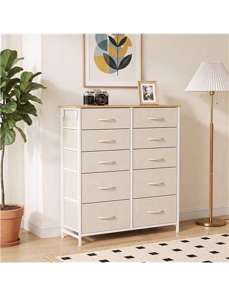 HOMCOM Chest of Drawers, Dresser with 10 Fabric Drawers, Tall Storage Unit with 4 Pockets and 2 Hooks Steel Frame, Beige - pic 205163 | FastDaddyshop