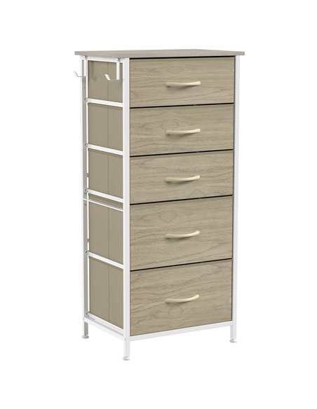 HOMCOM Chest of Drawers, Dresser with 5 Fabric Drawers, Tall Storage Unit with 4 Pockets and 2 Hooks Steel Frame, Natural Wood - pic 205164 | FastDaddyshop