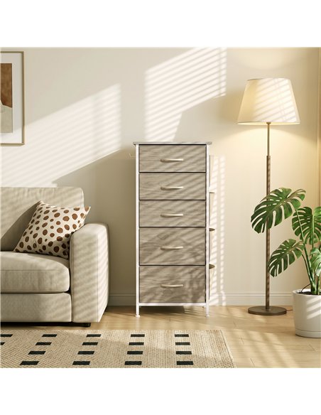 HOMCOM Chest of Drawers, Dresser with 5 Fabric Drawers, Tall Storage Unit with 4 Pockets and 2 Hooks Steel Frame, Natural Wood - pic 205172 | FastDaddyshop