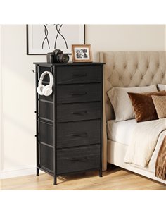 HOMCOM Chest of Drawers, Dresser with 5 Fabric Drawers, Tall Storage Unit with 4 Pockets and 2 Hooks, Steel Frame, Black 2