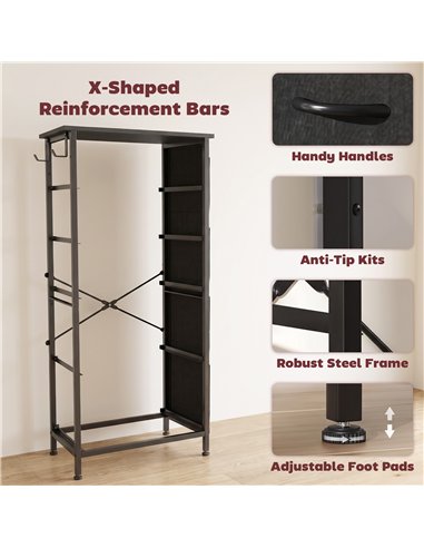 HOMCOM Chest of Drawers, Dresser with 5 Fabric Drawers, Tall Storage Unit with 4 Pockets and 2 Hooks, Steel Frame, Black