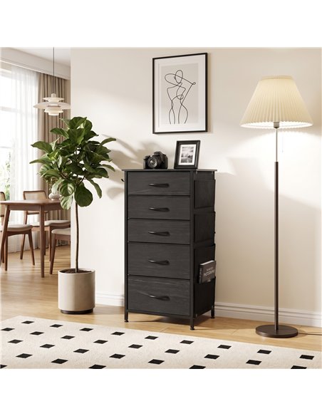 HOMCOM Chest of Drawers, Dresser with 5 Fabric Drawers, Tall Storage Unit with 4 Pockets and 2 Hooks, Steel Frame, Black - pic 205180 | FastDaddyshop