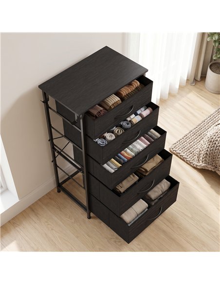 HOMCOM Chest of Drawers, Dresser with 5 Fabric Drawers, Tall Storage Unit with 4 Pockets and 2 Hooks, Steel Frame, Black - pic 205181 | FastDaddyshop