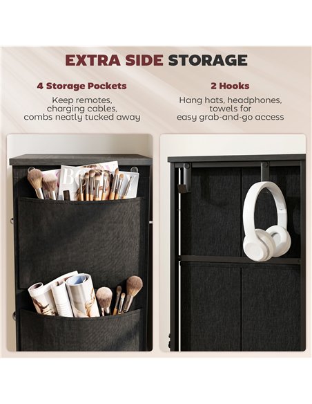 HOMCOM Chest of Drawers, Dresser with 4 Fabric Drawers, Tall Storage Unit with 4 Pockets and 2 Hooks, Steel Frame, Black - pic 205186 | FastDaddyshop