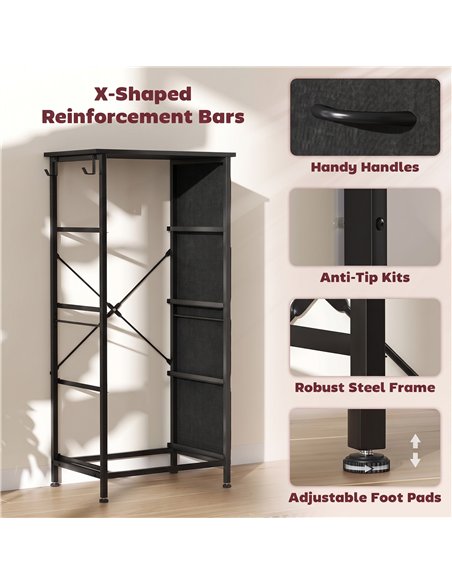 HOMCOM Chest of Drawers, Dresser with 4 Fabric Drawers, Tall Storage Unit with 4 Pockets and 2 Hooks, Steel Frame, Black - pic 205188 | FastDaddyshop