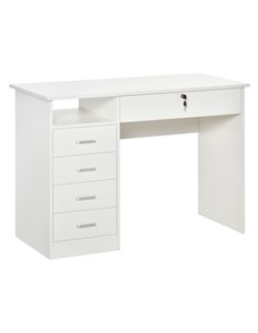 HOMCOM Home Office Computer Desk with Lockable Drawer, Storage Shelf, White