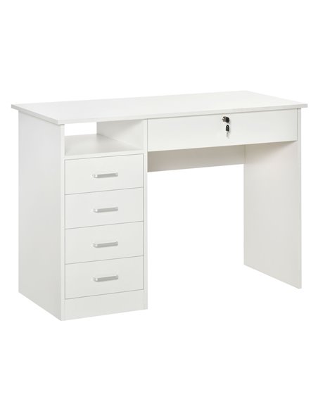 HOMCOM Home Office Computer Desk with Lockable Drawer, Storage Shelf, White - pic 20519 | FastDaddyshop