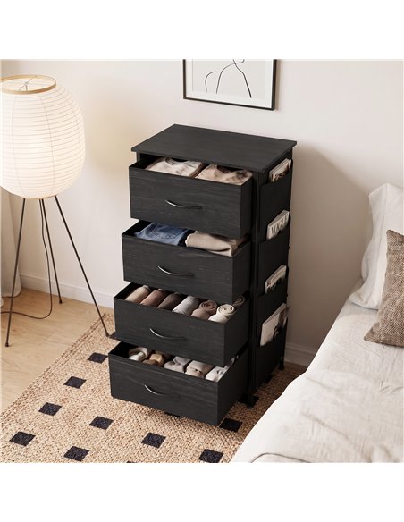 HOMCOM Chest of Drawers, Dresser with 4 Fabric Drawers, Tall Storage Unit with 4 Pockets and 2 Hooks, Steel Frame, Black - pic 205190 | FastDaddyshop