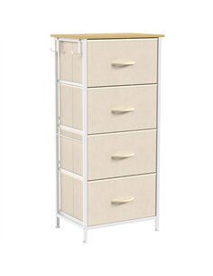 HOMCOM Chest of Drawers with 4 Fabric Drawers, Tall Storage Unit with 2 Hooks and Steel Frame for Bedroom, Beige