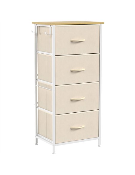 HOMCOM Chest of Drawers with 4 Fabric Drawers, Tall Storage Unit with 2 Hooks and Steel Frame for Bedroom, Beige - pic 205191 | FastDaddyshop