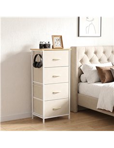 HOMCOM Chest of Drawers with 4 Fabric Drawers, Tall Storage Unit with 2 Hooks and Steel Frame for Bedroom, Beige 2