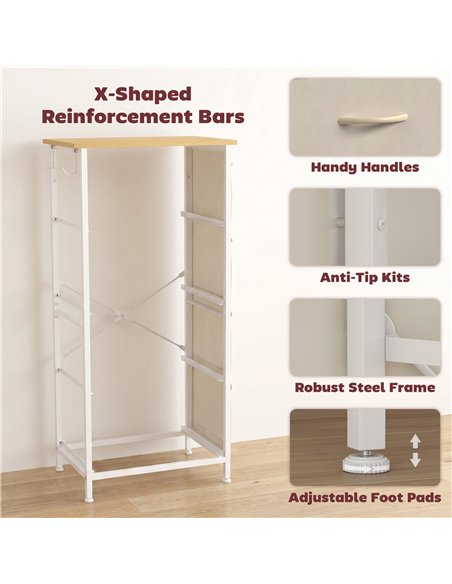 HOMCOM Chest of Drawers with 4 Fabric Drawers, Tall Storage Unit with 2 Hooks and Steel Frame for Bedroom, Beige - pic 205197 | FastDaddyshop