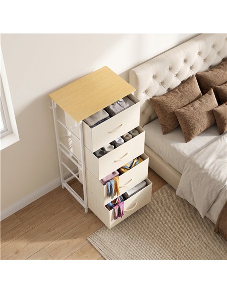 HOMCOM Chest of Drawers with 4 Fabric Drawers, Tall Storage Unit with 2 Hooks and Steel Frame for Bedroom, Beige - pic 205198 | FastDaddyshop