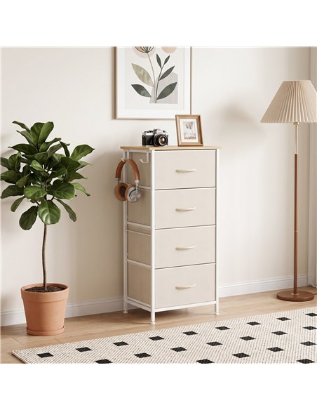HOMCOM Chest of Drawers with 4 Fabric Drawers, Tall Storage Unit with 2 Hooks and Steel Frame for Bedroom, Beige - pic 205199 | FastDaddyshop