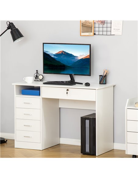 HOMCOM Home Office Computer Desk with Lockable Drawer, Storage Shelf, White - pic 20520 | FastDaddyshop