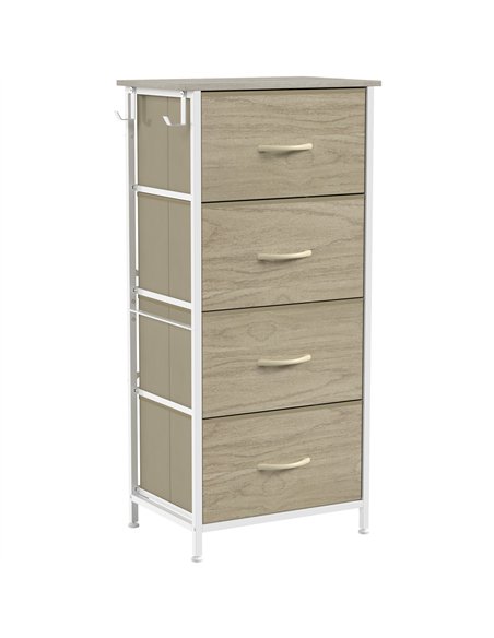 HOMCOM Chest of Drawers, Dresser with 4 Fabric Drawers, Tall Storage Unit with 4 Pockets and 2 Hooks, Steel Frame, Natural Wood - pic 205200 | FastDaddyshop