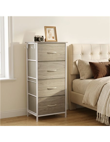 HOMCOM Chest of Drawers, Dresser with 4 Fabric Drawers, Tall Storage Unit with 4 Pockets and 2 Hooks, Steel Frame, Natural Wood - pic 205201 | FastDaddyshop
