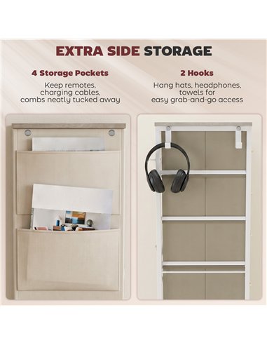 HOMCOM Chest of Drawers, Dresser with 4 Fabric Drawers, Tall Storage Unit with 4 Pockets and 2 Hooks, Steel Frame, Natural Wood