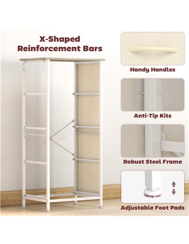 HOMCOM Chest of Drawers, Dresser with 4 Fabric Drawers, Tall Storage Unit with 4 Pockets and 2 Hooks, Steel Frame, Natural Wood