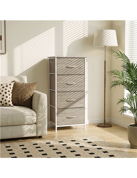 HOMCOM Chest of Drawers, Dresser with 4 Fabric Drawers, Tall Storage Unit with 4 Pockets and 2 Hooks, Steel Frame, Natural Wood - pic 205208 | FastDaddyshop