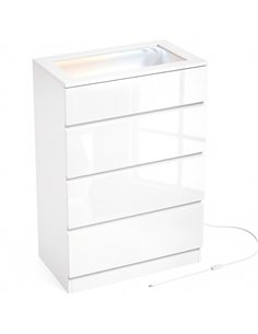 HOMCOM High Gloss 4 Drawer Chest of Drawers with Glass Top and RGB LED Lights, Dresser with Jewelry Organizer, APP Control