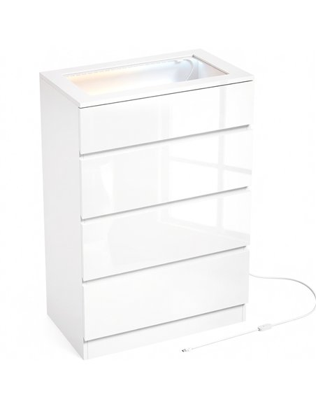 HOMCOM High Gloss 4 Drawer Chest of Drawers with Glass Top and RGB LED Lights, Dresser with Jewelry Organizer, APP Control - pic 205209 | FastDaddyshop