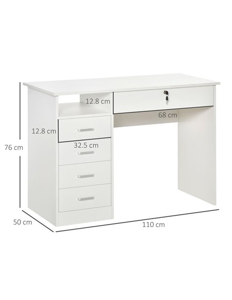 HOMCOM Home Office Computer Desk with Lockable Drawer, Storage Shelf, White - pic 20521 | FastDaddyshop