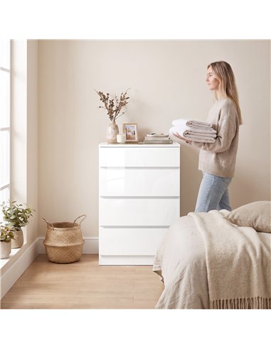 HOMCOM High Gloss 4 Drawer Chest of Drawers with Glass Top and RGB LED Lights, Dresser with Jewelry Organizer, APP Control