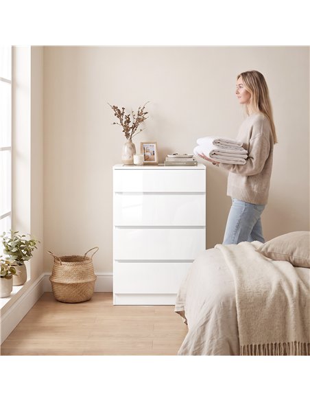 HOMCOM High Gloss 4 Drawer Chest of Drawers with Glass Top and RGB LED Lights, Dresser with Jewelry Organizer, APP Control - pic 205217 | FastDaddyshop