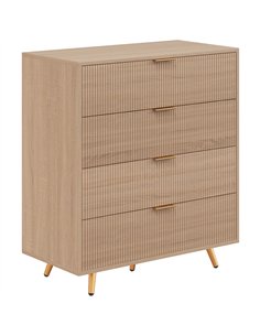HOMCOM Bedroom Chest of Drawers with 4 Drawers, Fluted Dresser with Gold Tone Handles, Storage Cabinet, Natural