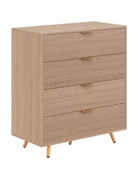 HOMCOM Bedroom Chest of Drawers with 4 Drawers, Fluted Dresser with Gold Tone Handles, Storage Cabinet, Natural - pic 205218 | FastDaddyshop