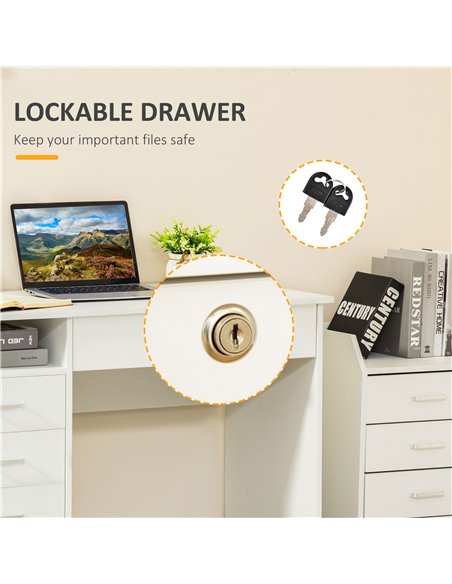 HOMCOM Home Office Computer Desk with Lockable Drawer, Storage Shelf, White - pic 20522 | FastDaddyshop