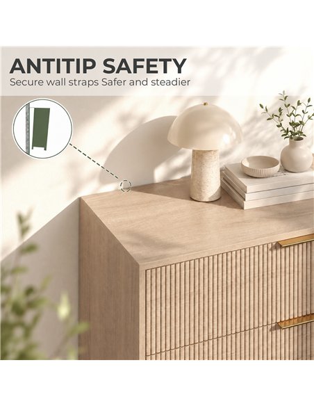 HOMCOM Bedroom Chest of Drawers with 4 Drawers, Fluted Dresser with Gold Tone Handles, Storage Cabinet, Natural - pic 205224 | FastDaddyshop