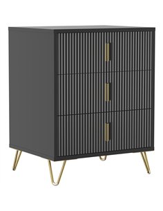 HOMCOM Modern 3-Drawer Dresser, Fluted Bedroom Dresser Chest of Drawers with Metal Legs and Steel Handles for Bedroom, Black