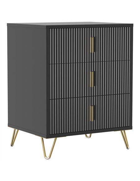 HOMCOM Modern 3-Drawer Dresser, Fluted Bedroom Dresser Chest of Drawers with Metal Legs and Steel Handles for Bedroom, Black - pic 205227 | FastDaddyshop